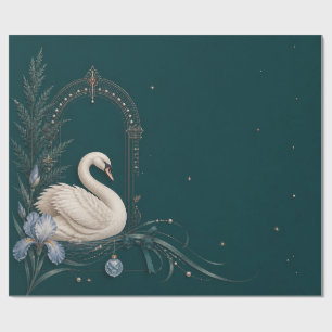 Papel de regalo de Navidad cisne de lujo teal