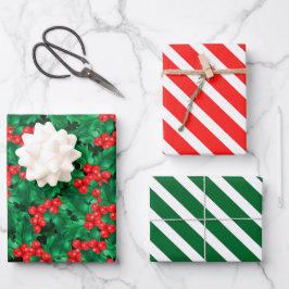 Papel de regalo de Navidad con acebo en acuarela J