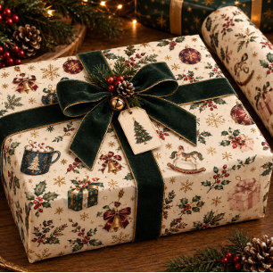 Papel de regalo de Navidad con acuarela de lujo