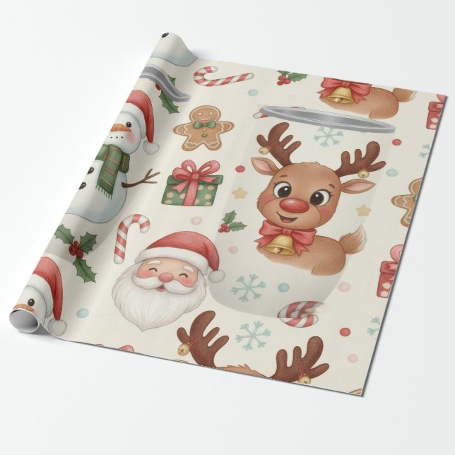 Papel de regalo de Navidad con animales del bosque (Desenrollado)