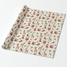 Papel de regalo de Navidad con animales del bosque