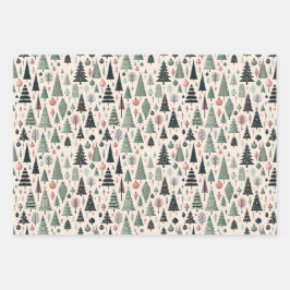 Papel de regalo de Navidad con árbol artístico ros