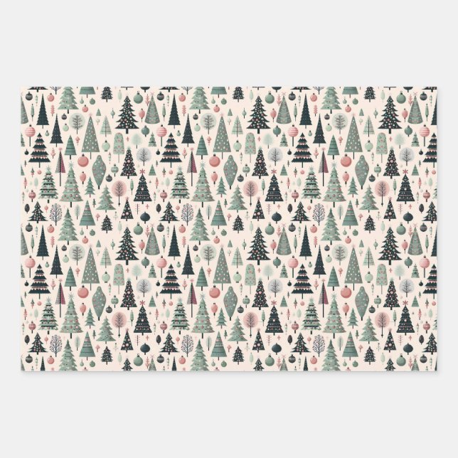 Papel de regalo de Navidad con árbol artístico ros (Anverso)