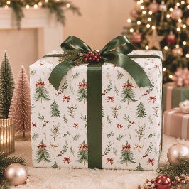 Papel de regalo de Navidad con árbol de Navidad y 