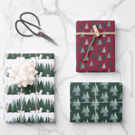 Papel de regalo de Navidad con árboles de pino del