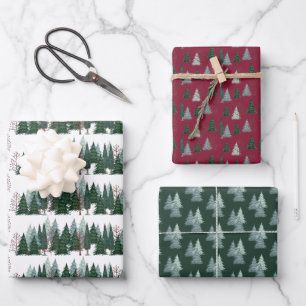 Papel de regalo de Navidad con árboles de pino del