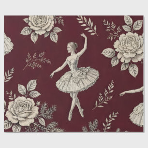 Papel de regalo de Navidad con bailarina - Burdeos