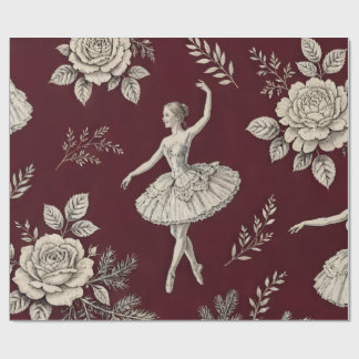 Papel de regalo de Navidad con bailarina - Burdeos