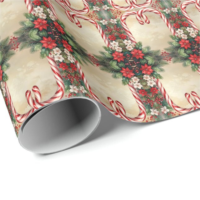 Papel de regalo de Navidad con bastón de caramelo (Esquina del rollo)