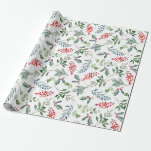 Papel de regalo de Navidad con bayas de acebo