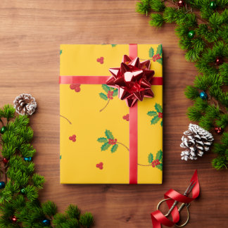 Papel de regalo de Navidad con bayas de acebo amar