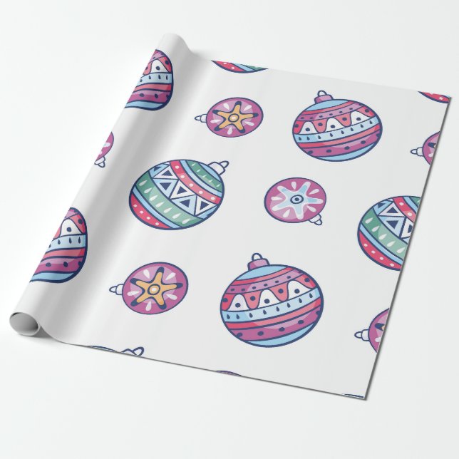 Papel de Regalo de Navidad con Bolas Coloridas (Desenrollado)