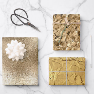 Papel de regalo de Navidad con brillo metálico dor