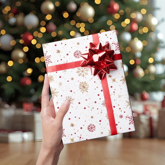 Papel de regalo de Navidad con copo de nieve rojo  (Subido por el creador)
