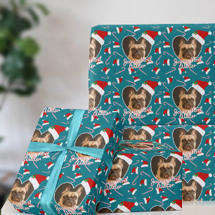 Papel de regalo de Navidad con corazón de color az