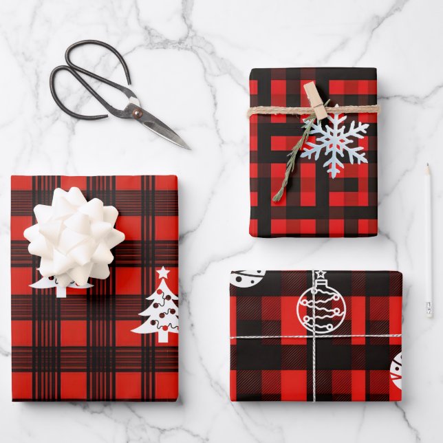 Papel de regalo de Navidad con cuadros de Buffalo  (Anverso)