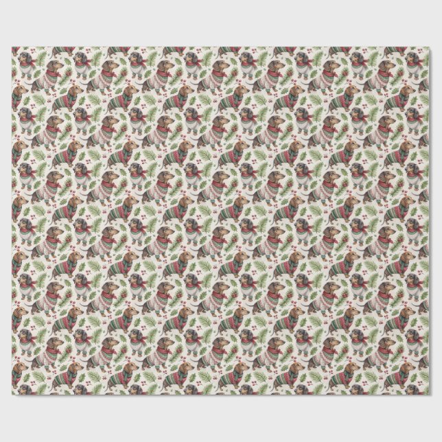 Papel de regalo de Navidad con Dachshund (Superficie plana)