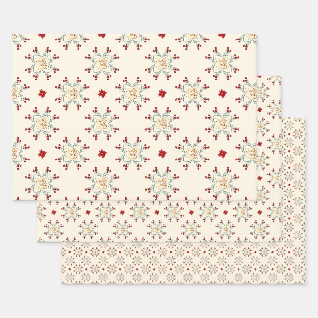 Papel de regalo de Navidad con estrella floral vin (Set)