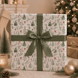 Papel de regalo de Navidad con follaje en acuarela