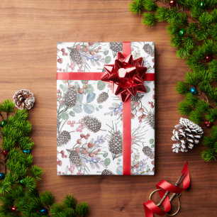 Papel de regalo de Navidad con follaje invernal en