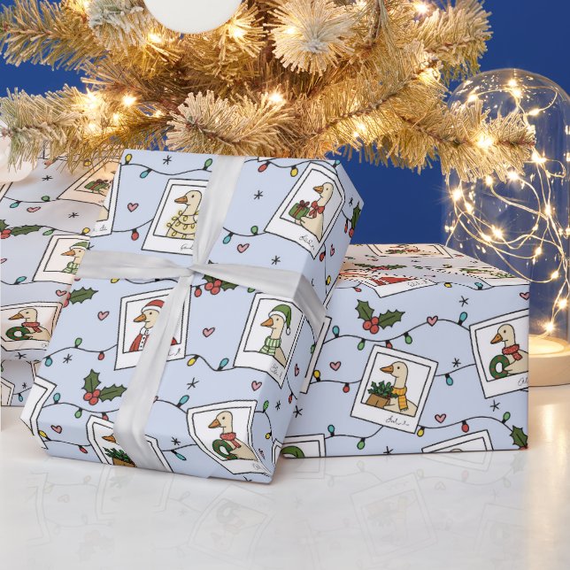 Papel de regalo de Navidad con gansos dibujados a  (Vacaciones)