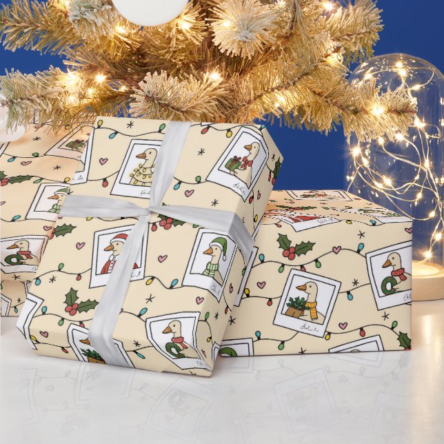 Papel de regalo de Navidad con gansos dibujados a  (Vacaciones)