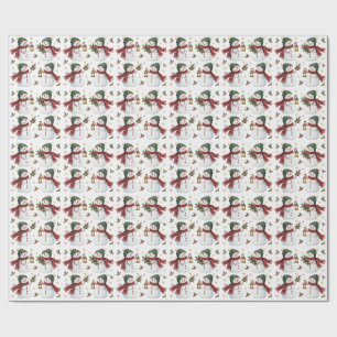 Papel de regalo de Navidad con hombre de nieve de