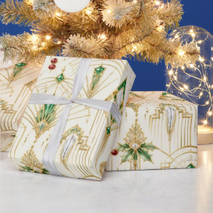 Papel de regalo de Navidad con joyas de esmeralda
