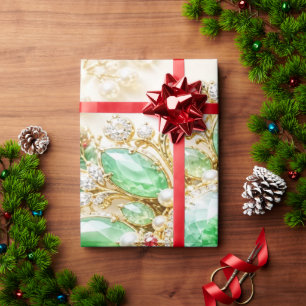 Papel de regalo de Navidad con joyas esmeralda de 