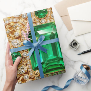 Papel de regalo de Navidad con joyas esmeralda de 