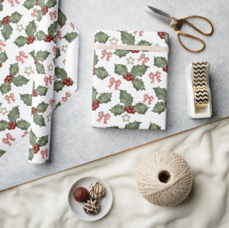 Papel de regalo de Navidad con lazo de bayas de ac