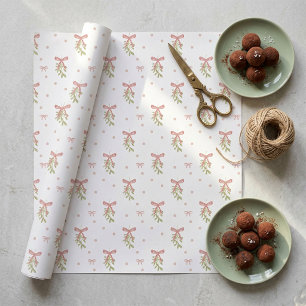 Papel de regalo de Navidad con lazo de muérdago ac