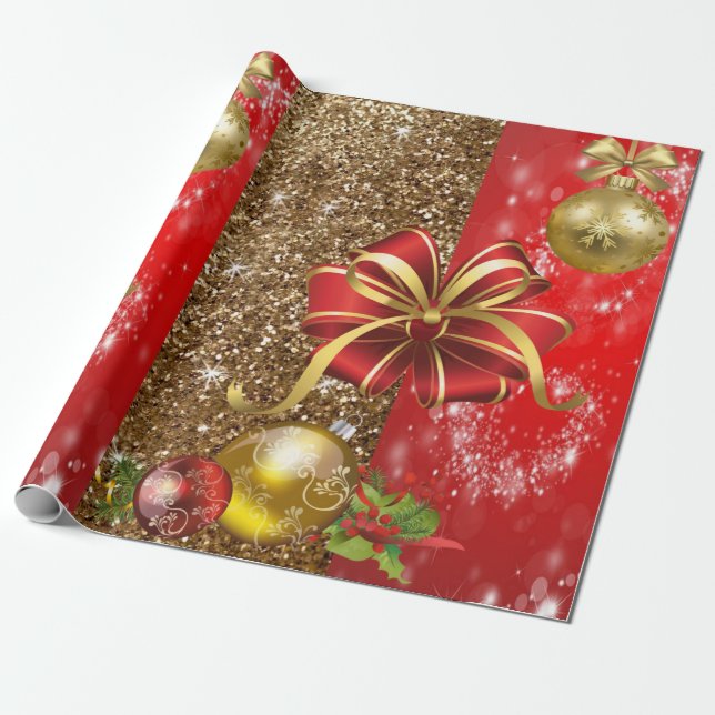 Papel de Regalo de Navidad con Lazo Rojo (Desenrollado)
