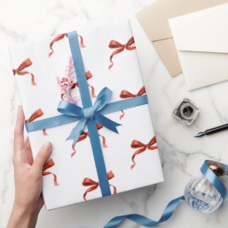 Papel de Regalo de Navidad con Lazo Rojo Acuarela 