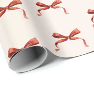 Papel de Regalo de Navidad con Lazo Rojo Acuarela 