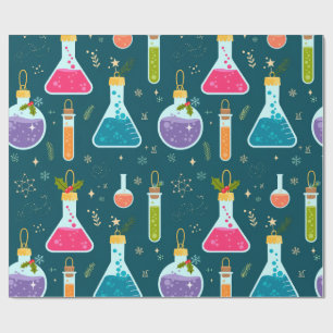 Papel de regalo de Navidad con matraz de química
