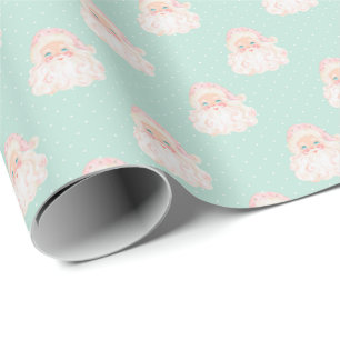 Papel de regalo de Navidad con menta y Santa rosa