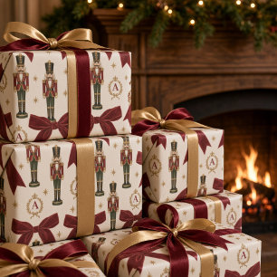 Papel de regalo de Navidad con monograma de cinta 