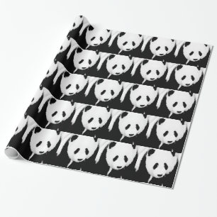 Papel de regalo de Navidad con panda en blanco y n