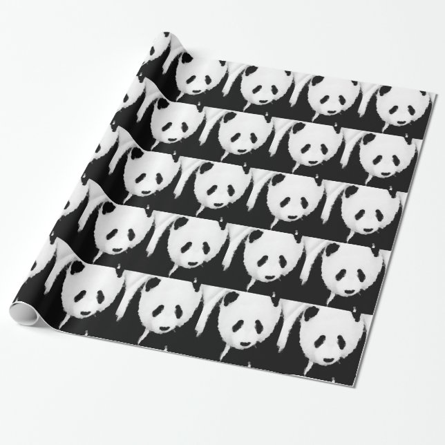 Papel de regalo de Navidad con panda en blanco y n (Desenrollado)