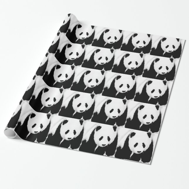 Papel de regalo de Navidad con panda en blanco y n (Desenrollado)