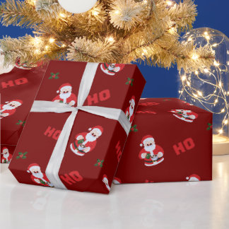 Papel de regalo de Navidad con Papá Noel mono HO H