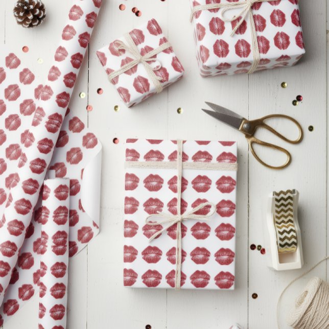 Papel de regalo de Navidad con patrón de labios ro (Subido por el creador)