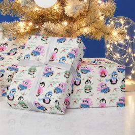 Papel de regalo de Navidad con patrón de pingüinos
