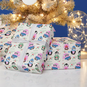 Papel de regalo de Navidad con patrón de pingüinos