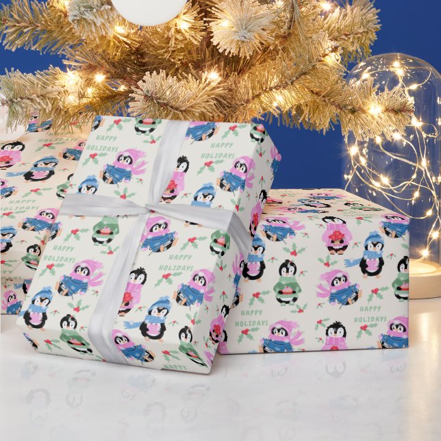 Papel de regalo de Navidad con patrón de pingüinos (Vacaciones)