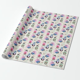 Papel de regalo de Navidad con patrón de pingüinos