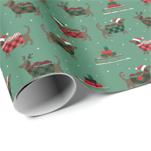 Papel de regalo de Navidad con perro Dachshund lin