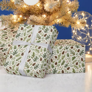 Papel de regalo de Navidad con piña y rama de pino