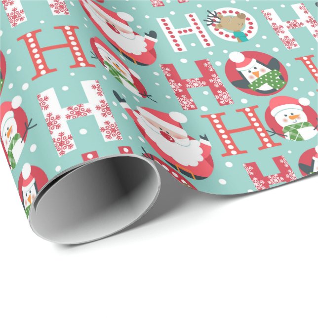 Papel de regalo de Navidad con pingüino de Santa C (Esquina del rollo)